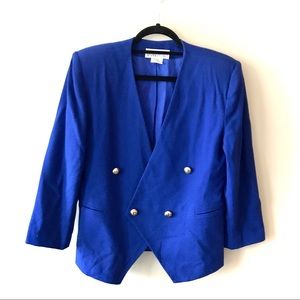 Vintage Cobalt Blue Wool Double Breasted Blazer 10